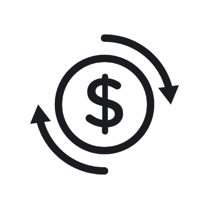 Dollar sign with circle and rotating arrows around it