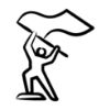 Black and white illustration of a colorguard member