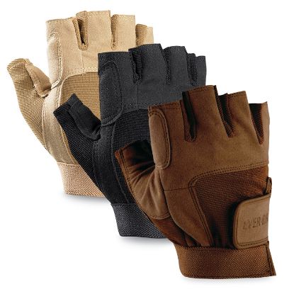 Tan, black, and cocoa leather and synthetic colorguard gloves
