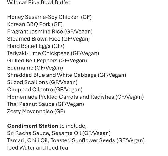 Wildcat Rice Bowl Menu Description